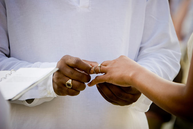 Groom places ring on finger